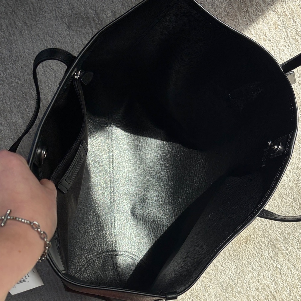 Coach Red and Black Buffalo Plaid Tote with Black Leather Trim - Picture 3 of 9